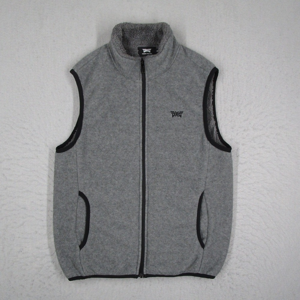 PXG Parsons Xtreme Golf Mens Gray Fleece Full Zip Vest Sherpa Lined Medium